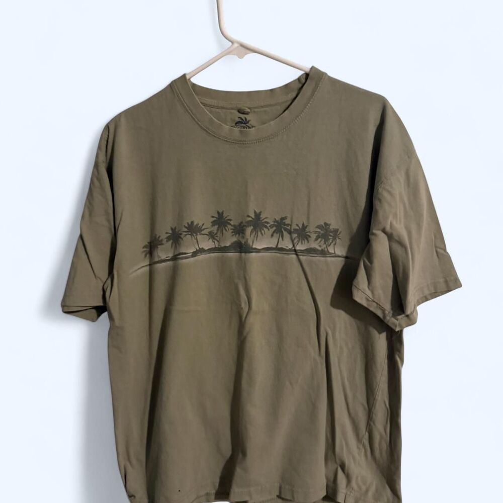 🌴 Newport Blue Men Large Olive Sage Green Palm Tree Graphic Tee